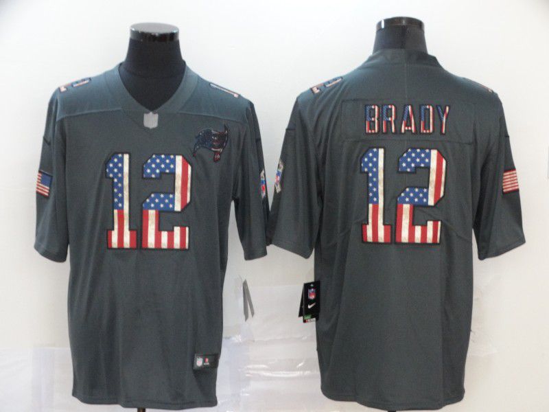 Men Tampa Bay Buccaneers #12 Brady Grey Nike USA Flag Fashion Color Rush Limited NFL Jersey